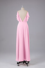 Elegante chiffon-riemen V-back lange bruidsmeisje jurken