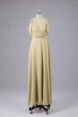 Elegante chiffon-riemen V-back lange bruidsmeisje jurken