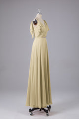 Elegante chiffon-riemen V-back lange bruidsmeisje jurken