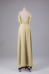 Elegante chiffon-riemen V-back lange bruidsmeisje jurken