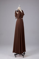 Elegante chiffon-riemen V-back lange bruidsmeisje jurken