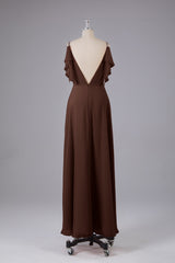 Elegante chiffon-riemen V-back lange bruidsmeisje jurken