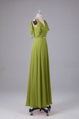 Elegante chiffon-riemen V-back lange bruidsmeisje jurken
