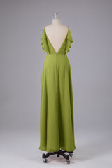 Elegante chiffon-riemen V-back lange bruidsmeisje jurken