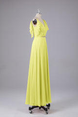 Elegante chiffon-riemen V-back lange bruidsmeisje jurken