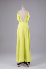 Elegante chiffon-riemen V-back lange bruidsmeisje jurken