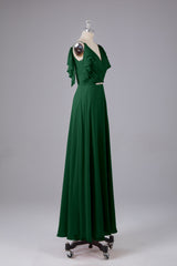 Elegante chiffon-riemen V-back lange bruidsmeisje jurken