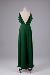 Elegante chiffon-riemen V-back lange bruidsmeisje jurken