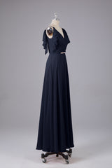 Elegante chiffon-riemen V-back lange bruidsmeisje jurken