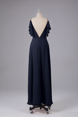 Elegante chiffon-riemen V-back lange bruidsmeisje jurken