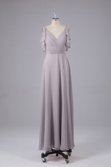 Elegante chiffon-riemen V-back lange bruidsmeisje jurken