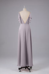 Elegante chiffon-riemen V-back lange bruidsmeisje jurken