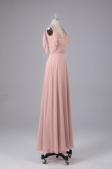 Elegante chiffon-riemen V-back lange bruidsmeisje jurken