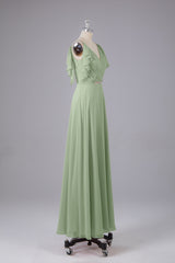 Elegante chiffon-riemen V-back lange bruidsmeisje jurken