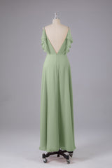 Elegante chiffon-riemen V-back lange bruidsmeisje jurken