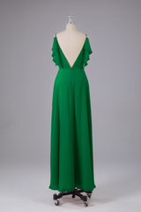 Elegante chiffon-riemen V-back lange bruidsmeisje jurken