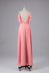 Elegante chiffon-riemen V-back lange bruidsmeisje jurken