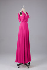 Elegante chiffon-riemen V-back lange bruidsmeisje jurken