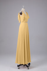 Elegante chiffon-riemen V-back lange bruidsmeisje jurken