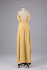 Elegante chiffon-riemen V-back lange bruidsmeisje jurken