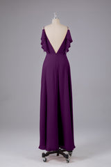 Elegante chiffon-riemen V-back lange bruidsmeisje jurken