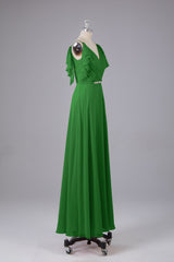 Elegante chiffon-riemen V-back lange bruidsmeisje jurken