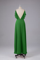 Elegante chiffon-riemen V-back lange bruidsmeisje jurken