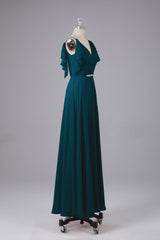 Elegante chiffon-riemen V-back lange bruidsmeisje jurken
