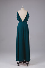 Elegante chiffon-riemen V-back lange bruidsmeisje jurken