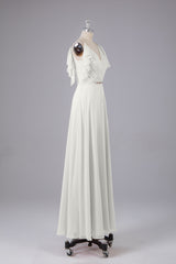 Elegante chiffon-riemen V-back lange bruidsmeisje jurken