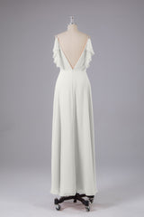 Elegante chiffon-riemen V-back lange bruidsmeisje jurken