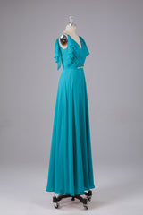 Elegante chiffon-riemen V-back lange bruidsmeisje jurken