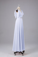 Elegante chiffon-riemen V-back lange bruidsmeisje jurken