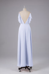 Elegante chiffon-riemen V-back lange bruidsmeisje jurken