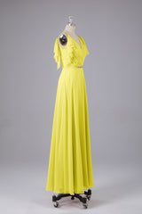 Elegante chiffon-riemen V-back lange bruidsmeisje jurken