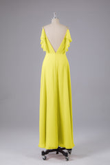 Elegante chiffon-riemen V-back lange bruidsmeisje jurken