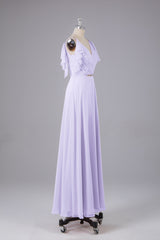 Elegante chiffon-riemen V-back lange bruidsmeisje jurken