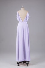 Elegante chiffon-riemen V-back lange bruidsmeisje jurken
