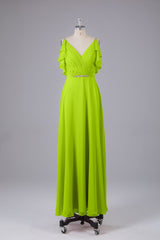 Elegante chiffon-riemen V-back lange bruidsmeisje jurken