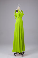 Elegante chiffon-riemen V-back lange bruidsmeisje jurken