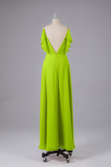 Elegante chiffon-riemen V-back lange bruidsmeisje jurken