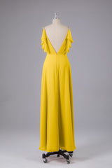 Elegante chiffon-riemen V-back lange bruidsmeisje jurken
