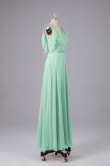 Elegante chiffon-riemen V-back lange bruidsmeisje jurken