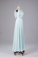 Elegante chiffon-riemen V-back lange bruidsmeisje jurken