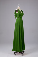 Elegante chiffon-riemen V-back lange bruidsmeisje jurken