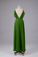 Elegante chiffon-riemen V-back lange bruidsmeisje jurken