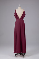 Elegante chiffon-riemen V-back lange bruidsmeisje jurken