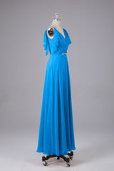 Elegante chiffon-riemen V-back lange bruidsmeisje jurken