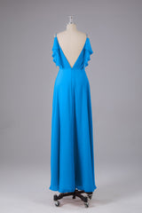 Elegante chiffon-riemen V-back lange bruidsmeisje jurken