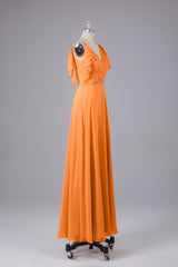 Elegante chiffon-riemen V-back lange bruidsmeisje jurken